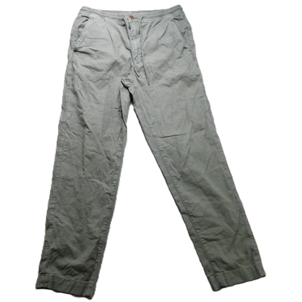 American Eagle Flex Linen Blend Pants Men S Green Drawstring Casual Straight Leg